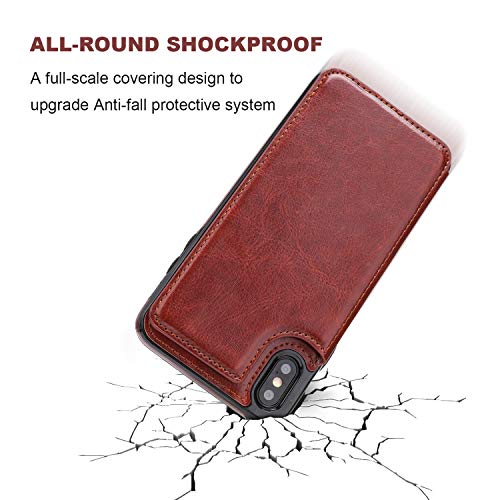 ONETOP for iPhone Xs Max Wallet Case with Credit Card Holder,Brown | Kickstand,ID/Cash Holder,Case Wallet with Card Slots,Double Magnetic Clasp,Durable PU Leather Shockproof Cover for Women Men - color: iPhone Xs Max 6.5" Brown