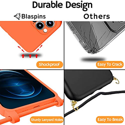 Crossbody Lanyard Strap Case for iPhone 14 Pro Max, Neck Cross Body, Adjustable Holder Removable, Drop Protection Shockproof, Hands-Free Silicone Case 6.7 inch, 150 cm Strap, iP14PM- Orange - color: Orange