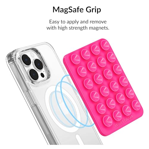 Velvet Caviar Suction Cup Phone Case Mount Compatible with MagSafe Devices Only - Magnetic Silicone Sticky Phone Grip Holder for iPhone Back of Phone - Mirror Gripper (Hot Pink) - color: Hot Pink