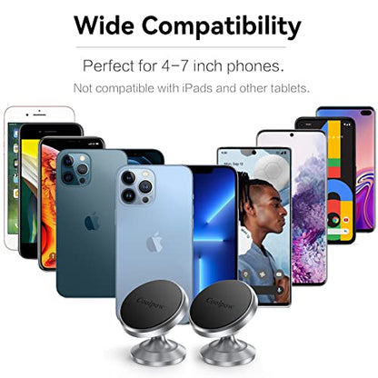 【2-Pack】Magnetic Phone Holder for Car Dash Strong Magnetic Car Phone Mount - color: Silver