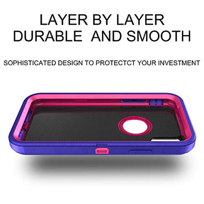 MXX Compatible with iPhone Xr Case, 3-Layer Super Protective Full Heavy Duty Body Tough Rugged Bumper Cover, Shock & Dust Proof, Designed for Apple Xr Phone Case 6.1" Purple/Pink - color: Purple/Pink