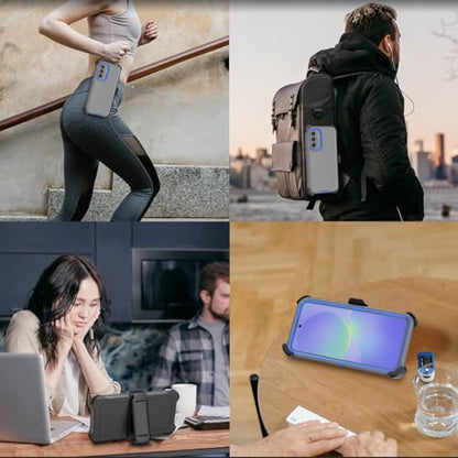 Compatible with Samsung Galaxy A37 Case, with Belt Clip Holster Heavy Duty Rugged Shockproof Full Body Protection Kickstand Cover for Samsung Galaxy A37 Phone (Grey+Blue) - color: Grey+Blue