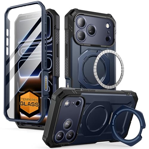 SUPCASE for iPhone 17 Pro Case with Tempered Glass Screen Protector, Azure | Camera Control Cover, Compatible with MagSafe, Built-in Kickstand, Anti-Slip Grip, Full-Body Magnetic Phone Case, UBGrip Pro - color: Azure