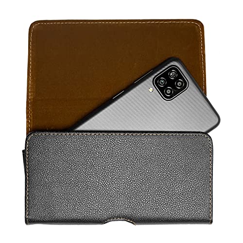 Leather Cell Phone Holster for Boost Celero 5G, Motorola Moto G, Moto G Power 2021/2022, TCL 30V, 30XE, 30XL, Wiko Voix - Horizontal Case Waist Carrying Pouch with Belt Clip/Loops, Black - size: Large
