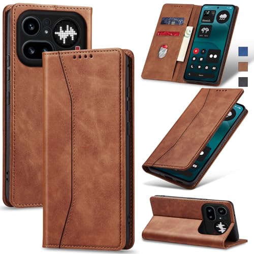 Jasonyu Flip Wallet Case for Nothing Phone 4a Pro 5G,Brown | PU Leather Magnetic Folio Cover,with Card Holder,Kickstand,TPU Shockproof,Durable,Protective Phone Case - color: Brown, size: Nothing Phone 4a Pro