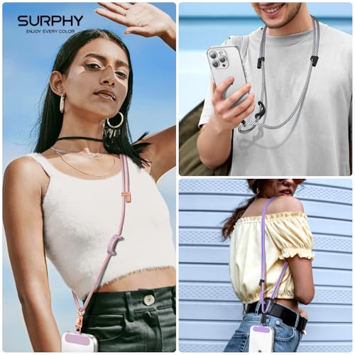 SURPHY Phone Lanyard Crossbody, Phone Strap Crossbody with 2 Tether Tabs - color: Black & White