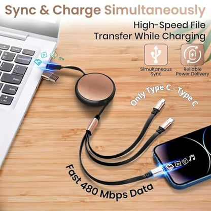 120W Fast Multi Charging Cable, 6 in 1 Retractable Charger (Ebony Golden) - color: Ebony Golden