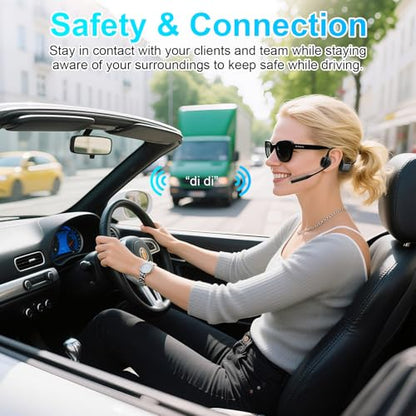 Open Ear Headphones, Trucker Bluetooth Headset with Upgraded Microphone - color: Black