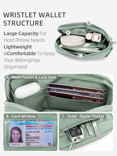 WESTBRONCO Wristlet Wallets for Women – RFID Blocking Quilted Nylon Phone Wallet, Card Holder Purse for Travel & Everyday Use - color: Green