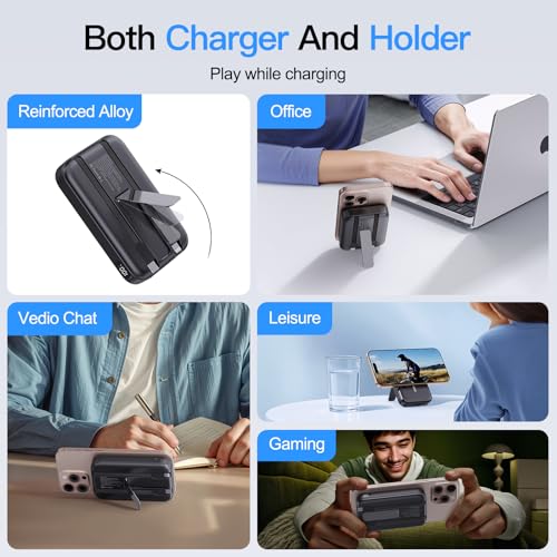 16800mAh Magnetic Power Bank with Built-in Cables for iPhone Series | MagSafe Portable Charger LED Display Wireless Charger Travel Essential Battery Pack for iPhone 17/16/15/14/13/12 Andriod