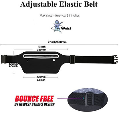 Fanny Packs for Women,Waterproof Fanny Pack for Men,Adjustable Running Belt Waist Pack Slim Expandable Pocket Belt,iPhone Running Holder Cell Phone Elastic Waist Pouch Bag for Galaxy Black - color: 1-Black