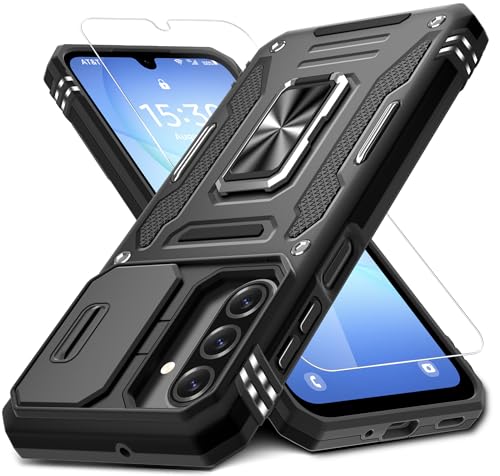 DEERLAMN Case for Samsung Galaxy A17 5G with Slide Camera Cover+Screen Protector (1 Pack), Rotated Ring Kickstand Military Grade Shockproof Protective Cover-Black - color: Black, size: A17/A26 5G-6.7 Inch
