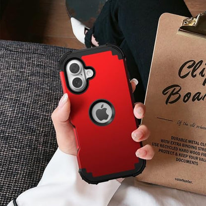 IDweel for iPhone 17 Case with Screen Protector, 3 in 1 Shockproof Slim Fit Hybrid Heavy Duty Hard PC Cover Soft Silicone Bumper Full Body Anti-Fingerprint Case, Red - color: Red