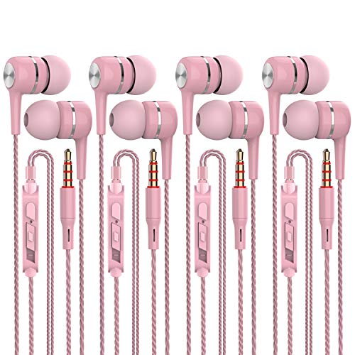 YNR 4 Pairs Wired Earbuds with Microphone & Volume Control, in Ear Earphones, Noise Islating High Definition, for 3.5mm Jack iPhone iPad iPod Samsung Google Devices (A12-Pink) - color: A12-Pink