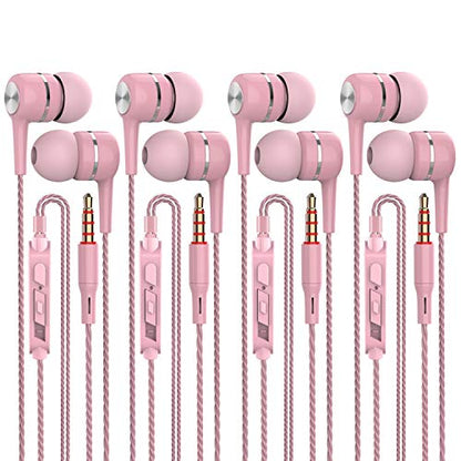 YNR 4 Pairs Wired Earbuds with Microphone & Volume Control, in Ear Earphones, Noise Islating High Definition, for 3.5mm Jack iPhone iPad iPod Samsung Google Devices (A12-Pink) - color: A12-Pink