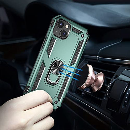 iPhone 14 Case with HD Screen Protector, Military Grade 16ft Drop Tested Ring Shockproof Protective Case, Dark Green - color: Dark Green, size: iphone 14