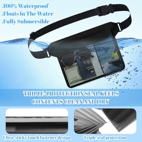 6 Pcs Waterproof Pouch Dry Bag Fanny Pack for Beach Swimming,Black | Dry Bag Purse for Phone, Wallet Reusable Lightweight Belt Pouch, Water Wallet for Kayaking Boating Travel Water Activity - color: Black