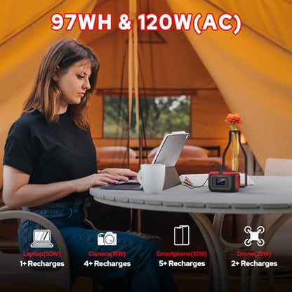 Portable Power Station 120W Outdoor Power Bank Generator with USB C Outlet - color: Grey Red