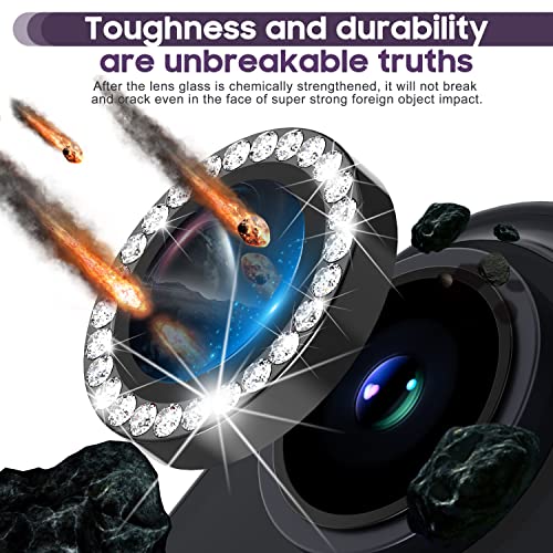 Suoman for iPhone 14 6.1 inch / 14 Plus 6.7 inch Camera Lens Protector, 9H Tempered Glass Film, [Does not Affect Night Shots] Metal Frosted Diamonds Independent Protective Cover- Diamond Black - color: Diamond Black