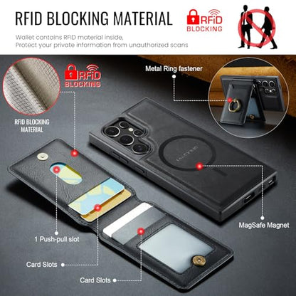 for Samsung Galaxy S26 Ultra 2 in 1 Detachable Card Bag Wallet Case Durable Leather Wallets Magnetic Card Holder 4 Card Slots Ring Stand RFID Blocking Black - color: Black, size: Samsung Galaxy S26 Ultra