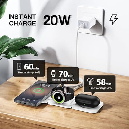 Wireless Charger Samsung, 3 in 1 Travel Charging Station Fast Charging Pad - color: White