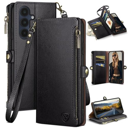 XcaseBar Compatible with Samsung Galaxy A16 5G Wallet case with Zipper Credit Card Holder【RFID Blocking】,Flip Folio Book PU Leather Phone case Shockproof Cover Women Men for Samsung A16 case Black - color: Black