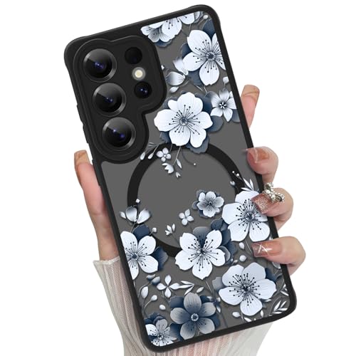 Magnetic for Samsung Galaxy S26 Ultra Case,White Flower | Compatible with MagSafe,Cute Fashion Translucent Matte Hard Back Shockproof Anti-Scratch Phone Case-Ink Flower - color: Ink Flower, size: Samsung Galaxy S26 Ultra