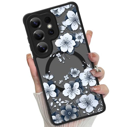 Magnetic for Samsung Galaxy S26 Ultra Case,White Flower | Compatible with MagSafe,Cute Fashion Translucent Matte Hard Back Shockproof Anti-Scratch Phone Case-Ink Flower - color: Ink Flower, size: Samsung Galaxy S26 Ultra