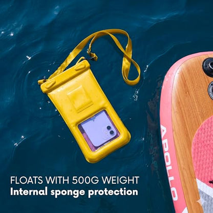 AQUAVAULT Floating Waterproof Phone Pouch, IPX8 Underwater, Large, 2 Pack | Underwater Phone Pouch with Dual Compartment for Phone & Valuables, Armband + Lanyard, Fits iPhone 17/16/15 Pro Max, S26/S25 - color: Black and Yellow