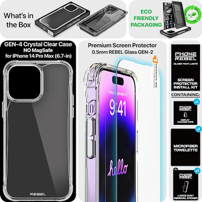 REBEL Case for iPhone 14 Pro Max [Crystal Series Gen-4] Non-Yellowing, Transparent, Anti-Scratch, Protective Shockproof Bumpers, Metal Buttons, 6.7 Inch Phone 2023 (Crystal Clear, No MagSafe) - color: Crystal Clear, No MagSafe, size: iPhone 14 Pro Max