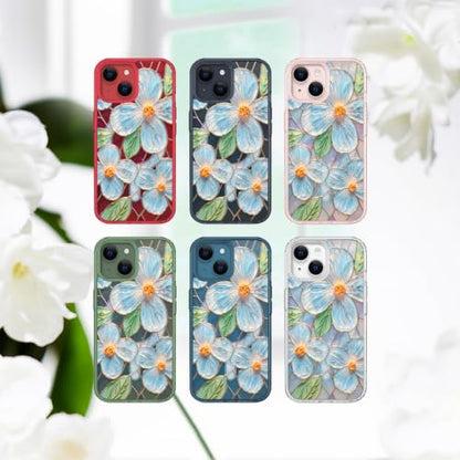 for iPhone 13 Mini 5.4" Magnetic Case【Compatible with MagSafe】 Aesthetic Oil Painting Stained Glass Flower Design, Slim Fit Hard PC Back Shockproof Cute Clear Phone Cover, Light Blue - color: Light Blue, size: iPhone 13 Mini