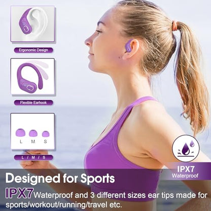 Wireless Earbuds 75H Bluetooth 5.4 Sport Headphones with Earhooks, Purple - color: Purple