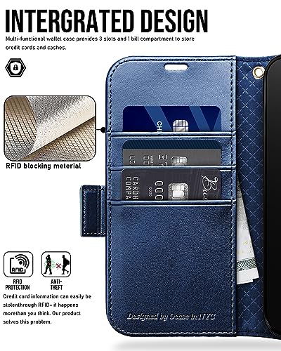 OCASE Compatible with iPhone 15 Wallet Case, PU Leather Flip Folio Case with Card Holders RFID Blocking Kickstand [Shockproof TPU Inner Shell] Phone Cover 6.1 Inch 2023, Retro Blue - color: Retro Blue