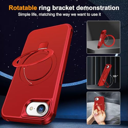 SKYLMW Compatible with iPhone 16e/17e Case with Stand,Red | iPhone 16e Case iPhone 17e Case 6.1",Magnetic Ring Stand,Compatible with MagSafe,Military-Grade Protection,Great Grip Feeling - color: Red, size: Iphone 16e & Iphone 17e