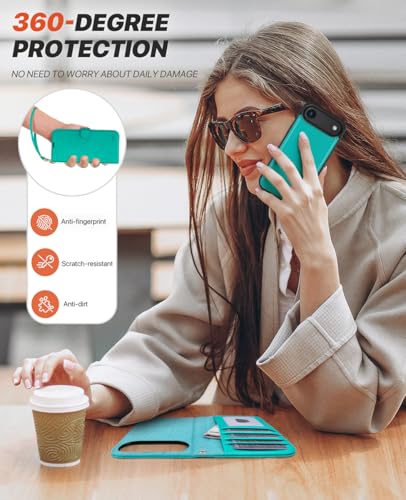 OCASE for iPhone Air Detachable Wallet Case with Card Holder, 2 in 1 PU Leather Flip Folio with RFID Blocking Stand Wrist Strap Shockproof Phone Cover 6.5 Inch 2025, Blue Green - color: Blue Green, size: iPhone Air