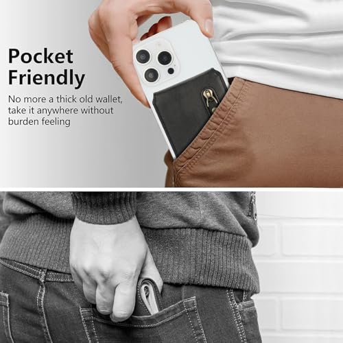 HAII for MagSafe Card Wallet Bag compatible with MagSafe Invisible Ultra-Thin Lightweight Kickstand Magnetic Mobile Wallet Man Woman, 4 Card Slots + 1 Zipper Cash Bag. (Black, Zipper) - color: Black, size: 4 Card Slots + 1 Zipper Cash Bag - Zipper