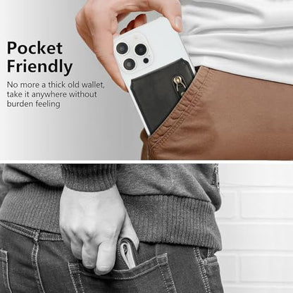HAII for MagSafe Card Wallet Bag compatible with MagSafe Invisible Ultra-Thin Lightweight Kickstand Magnetic Mobile Wallet Man Woman, 4 Card Slots + 1 Zipper Cash Bag. (Black, Zipper) - color: Black, size: 4 Card Slots + 1 Zipper Cash Bag - Zipper