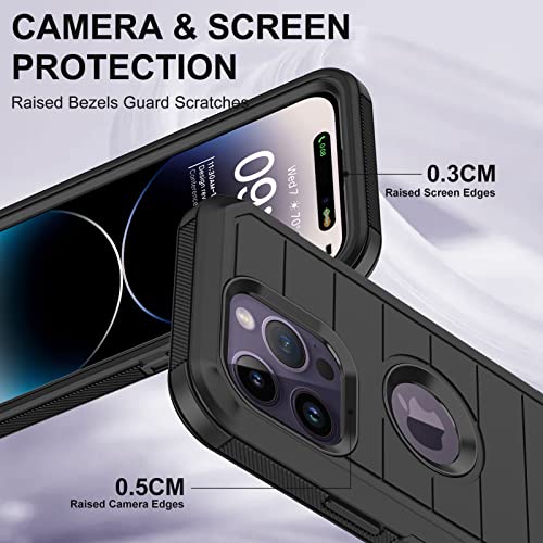 for iPhone 14 Pro Case with 2 Screen Protector,Full Body Shockproof Drop Protection Dust Proof Heavy Duty 3-Layer Rugged Durable Military Grade Cover for Apple iPhone 14 Pro 6.1" (Black) - color: Black II