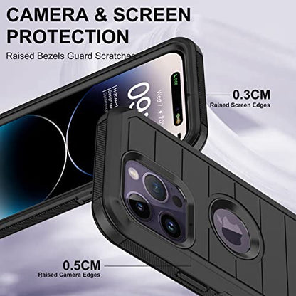 for iPhone 14 Pro Case with 2 Screen Protector,Full Body Shockproof Drop Protection Dust Proof Heavy Duty 3-Layer Rugged Durable Military Grade Cover for Apple iPhone 14 Pro 6.1" (Black) - color: Black II