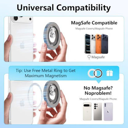Magnetic Phone Ring Holder for MagSafe,360° Rotation Cell Phone Grip Stand - color: Gray