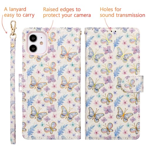 UEEBAI Wallet Case for iPhone 12/iPhone 12 Pro 6.1 inch, PU Leather Case Kickstand RFID Blocking Flip Case Card Slot Wrist Strap Relief Engraved Pattern Magnetic Closure Flower Folio Case, Butterfly - color: Butterfly, size: iPhone 12/iPhone 12 Pro 6.1 in