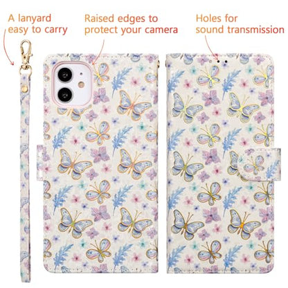 UEEBAI Wallet Case for iPhone 12/iPhone 12 Pro 6.1 inch, PU Leather Case Kickstand RFID Blocking Flip Case Card Slot Wrist Strap Relief Engraved Pattern Magnetic Closure Flower Folio Case, Butterfly - color: Butterfly, size: iPhone 12/iPhone 12 Pro 6.1 in