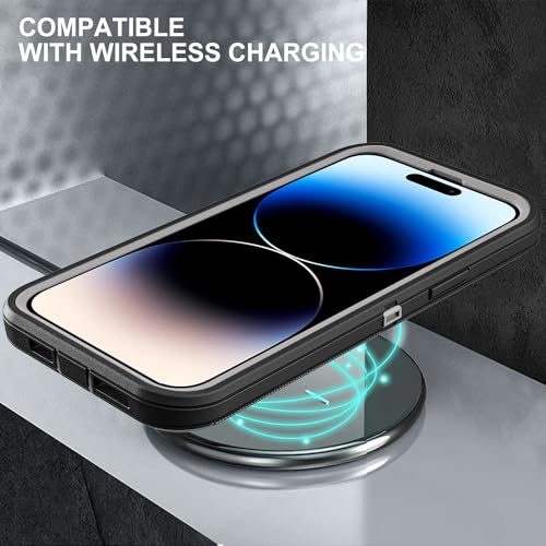 YKHJKLEC for iPhone 14 Pro Case, Military Grade 3 in 1 Heavy Duty Shockproof/Drop Proof/Dust Proof Case with 2Pcs Tempered Glass Screen Protector (Black/Grey) - color: Black/Grey