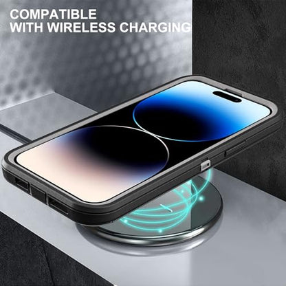 YKHJKLEC for iPhone 14 Pro Case, Military Grade 3 in 1 Heavy Duty Shockproof/Drop Proof/Dust Proof Case with 2Pcs Tempered Glass Screen Protector (Black/Grey) - color: Black/Grey