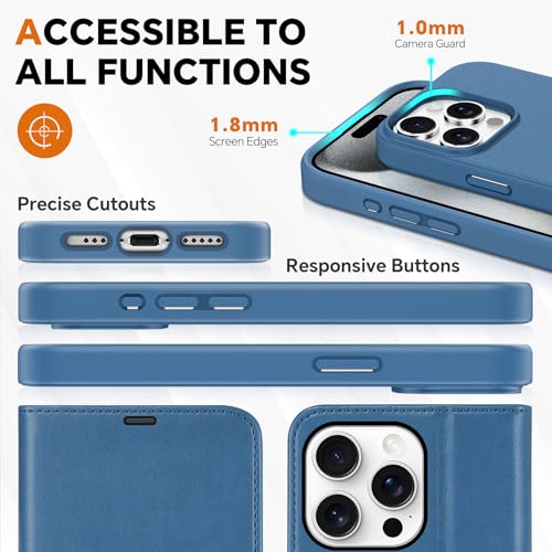 TUCCH 2-in-1 Removable Wallet Case for iPhone 15 Pro 6.1" 2023, Light Blue | RFID Blocking, 4 Card Holders, Kickstand, Wireless Charging, Shockproof TPU, PU Leather, Magnetic, Flip Cover - color: Lake Blue (2-in-1 Detachable)