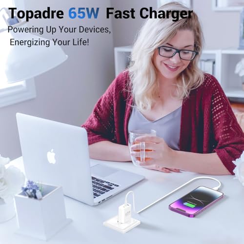 TOPADRE 65W USB C Charger Block,PD PPS 3 Ports GaN Charger Foldable Compact - color: White, size: 65W, style: 1-pack
