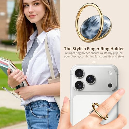 Cell Phone Ring Holder, Cute Phone Ring Grip Stand, 360°Rotation Funny Metal Kickstand Finger Grip Cute Foggy Forest - color: Cute Foggy Forest
