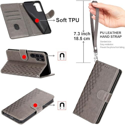 Wallet Case for Samsung Galaxy S23 FE, Gray Cube | Women Flip Folio Cover, Embossed PU Leather, Stand, Credit Card Holders Slots, Wrist Strap - color: 2