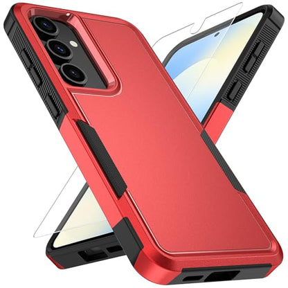 Vinve for Samsung Galaxy S25 FE Case with HD Screen Protector, Military-Grade Shockproof & Dual-Layer Protection, Anti-Slip Grip Design Phone Case, Red - color: Red