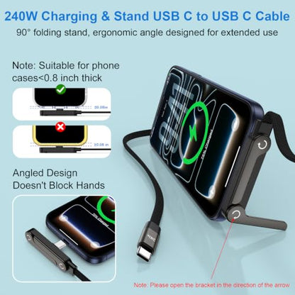 Invisible Holder USB C to USB C Cable 240W Phone Charger with Stand, 5FT